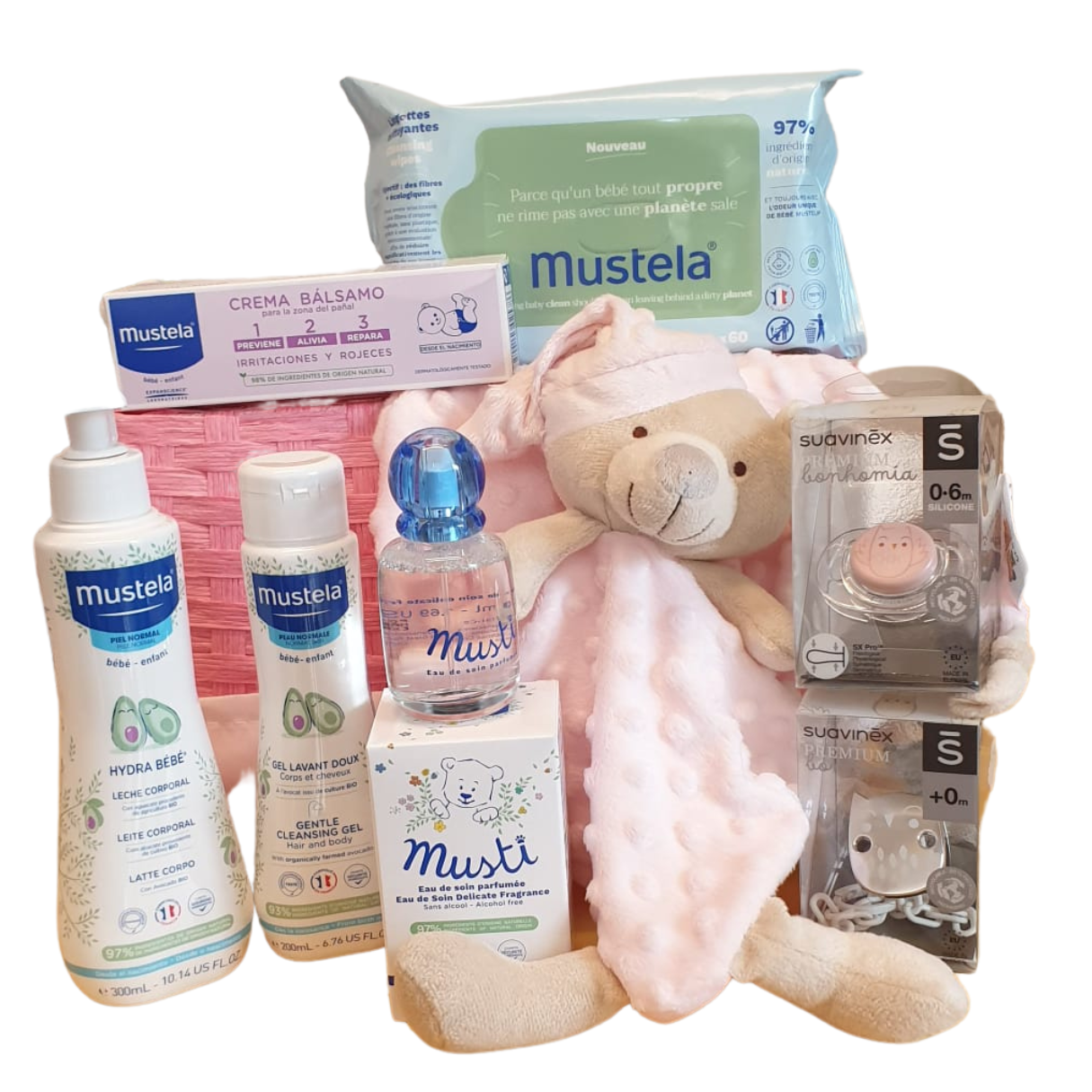 MUSTELA Cesta para Regalo Bebe XL Rosa 