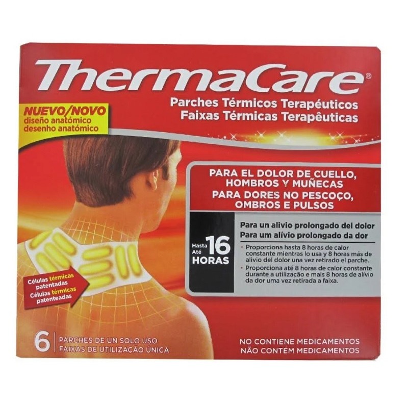 ThermaCare Dolor Cuello, Hombros y Muñecas 6 Parches ThermaCare Parches Térmicos Terapéuticos para el alivio prolongado del dolor de cuello, hombros y muñecas hasta 16 horas.