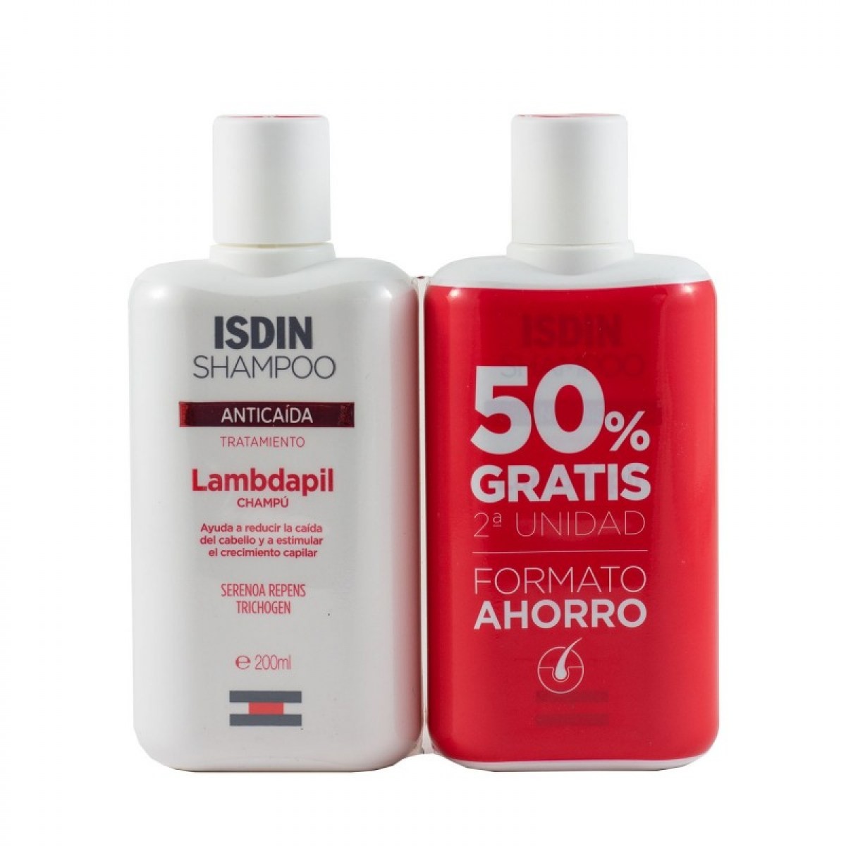 isdin-lambdapil-champu-anticaida-duplo-200ml FORMATO DUPLO: 50% GRATIS en la 2ªunidad. Lambdapil champú ayuda a reducir la caída excesiva del cabello y a estimular el crecimiento capilar